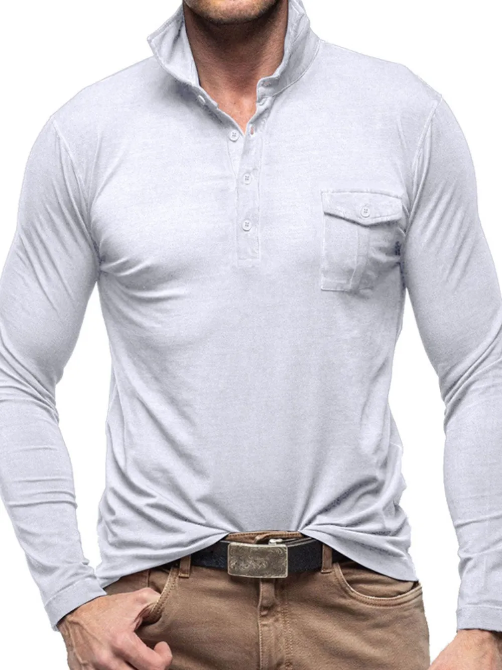 Men's Basic style Collared Neck Long Sleeve Polo, image 7