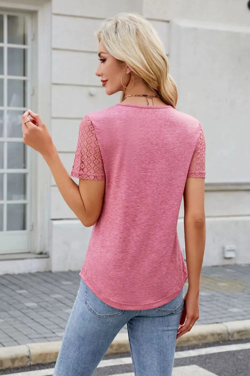Smocked Round Neck Short Sleeve T-Shirt, image 5
