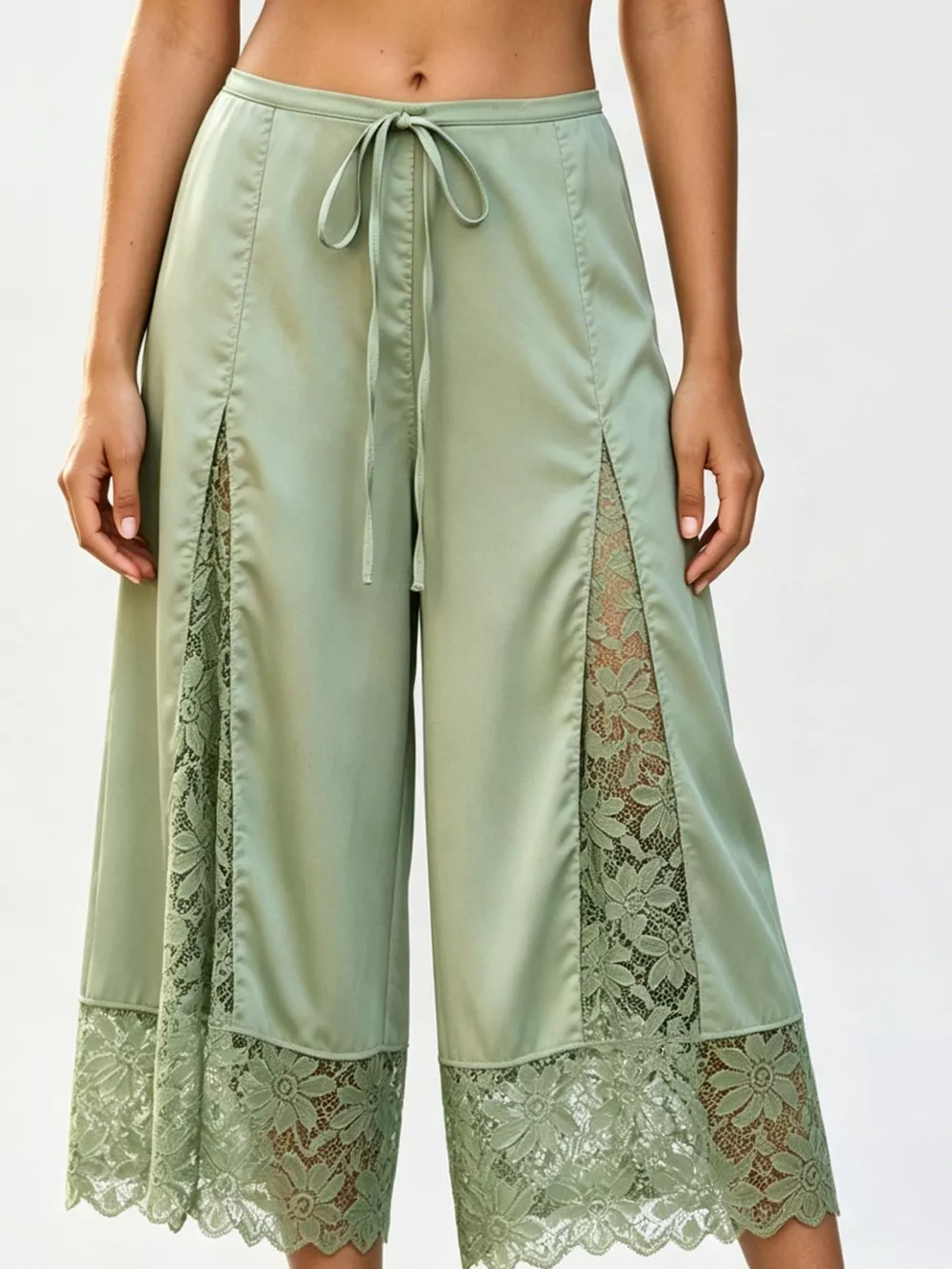 Lace Trim Wide-Leg Cropped Pants, image 20