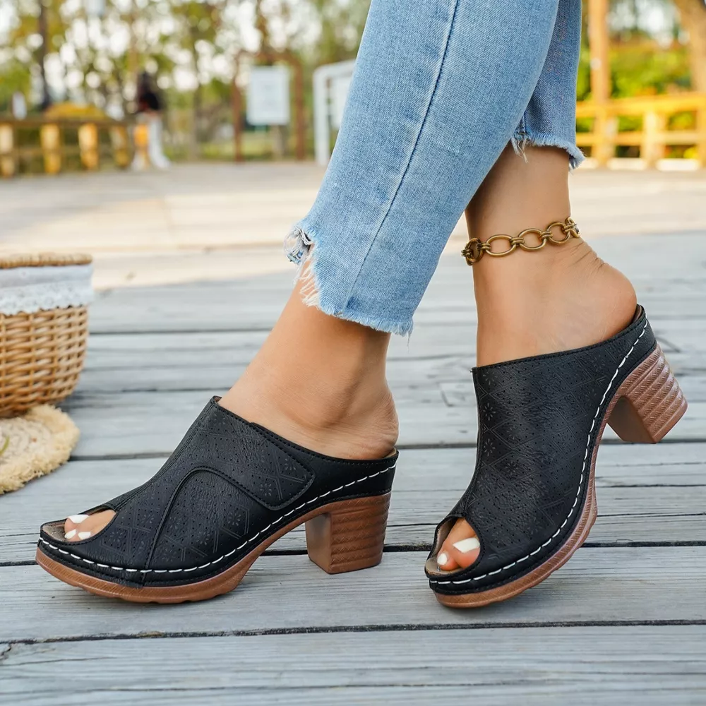 Peep Toe Block Heel Sandals, image 3