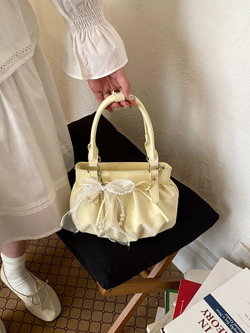 Ruched PU Leather Handbag, image 6
