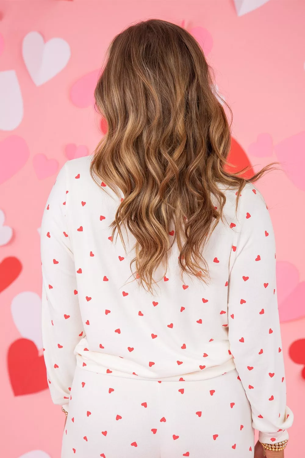 Hearts Printed Long Sleeve Top Drawstring Pants Lounge Set, image 2