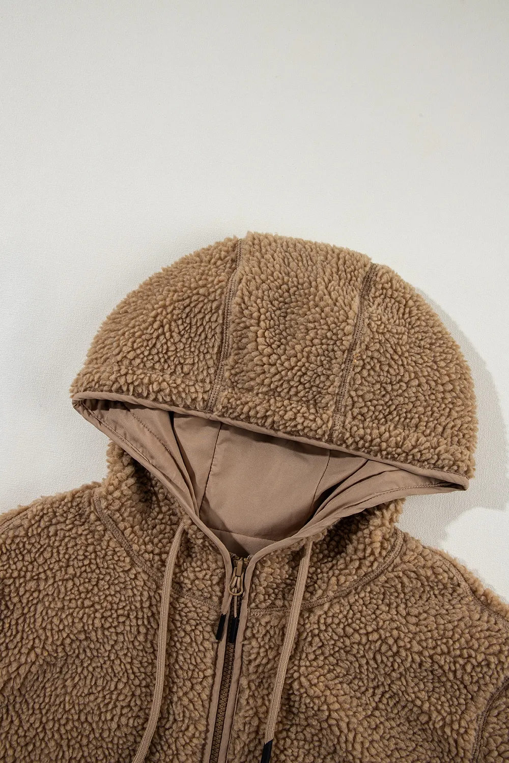 Drawstring Fleece Zip Up Hooded Jacket, image 4