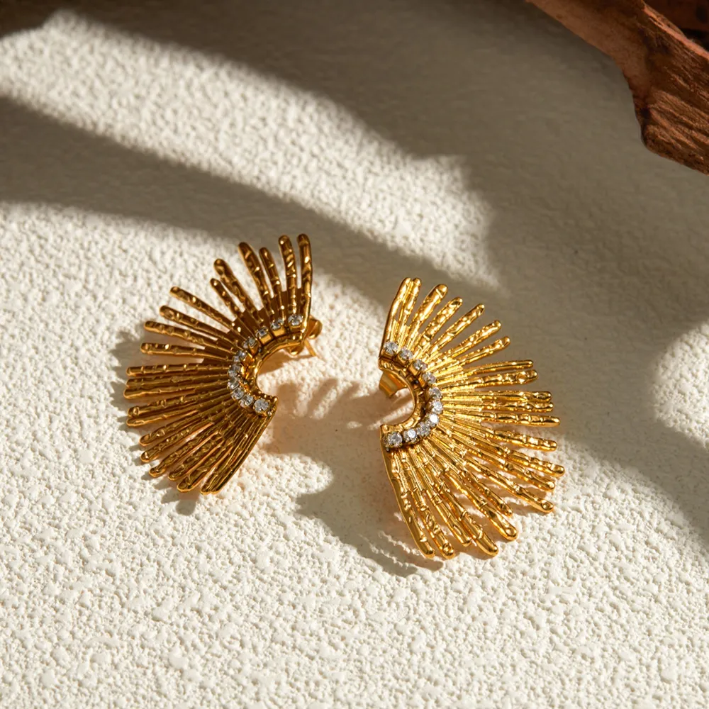 Stainless Steel Inlaid Zircon Stud Earrings, image 3