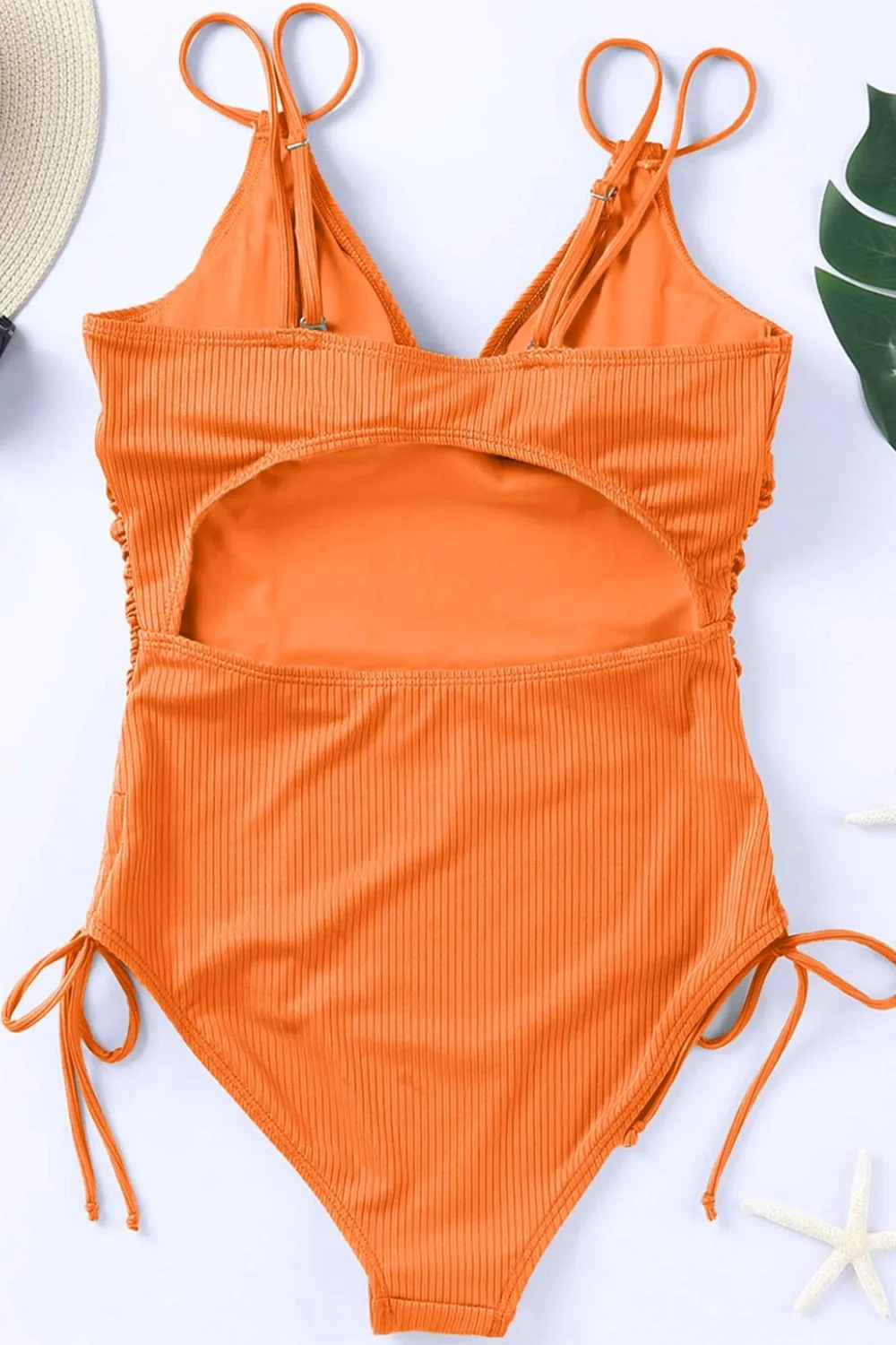 Drawstring Plunge One-Piece Swimwear, image 2