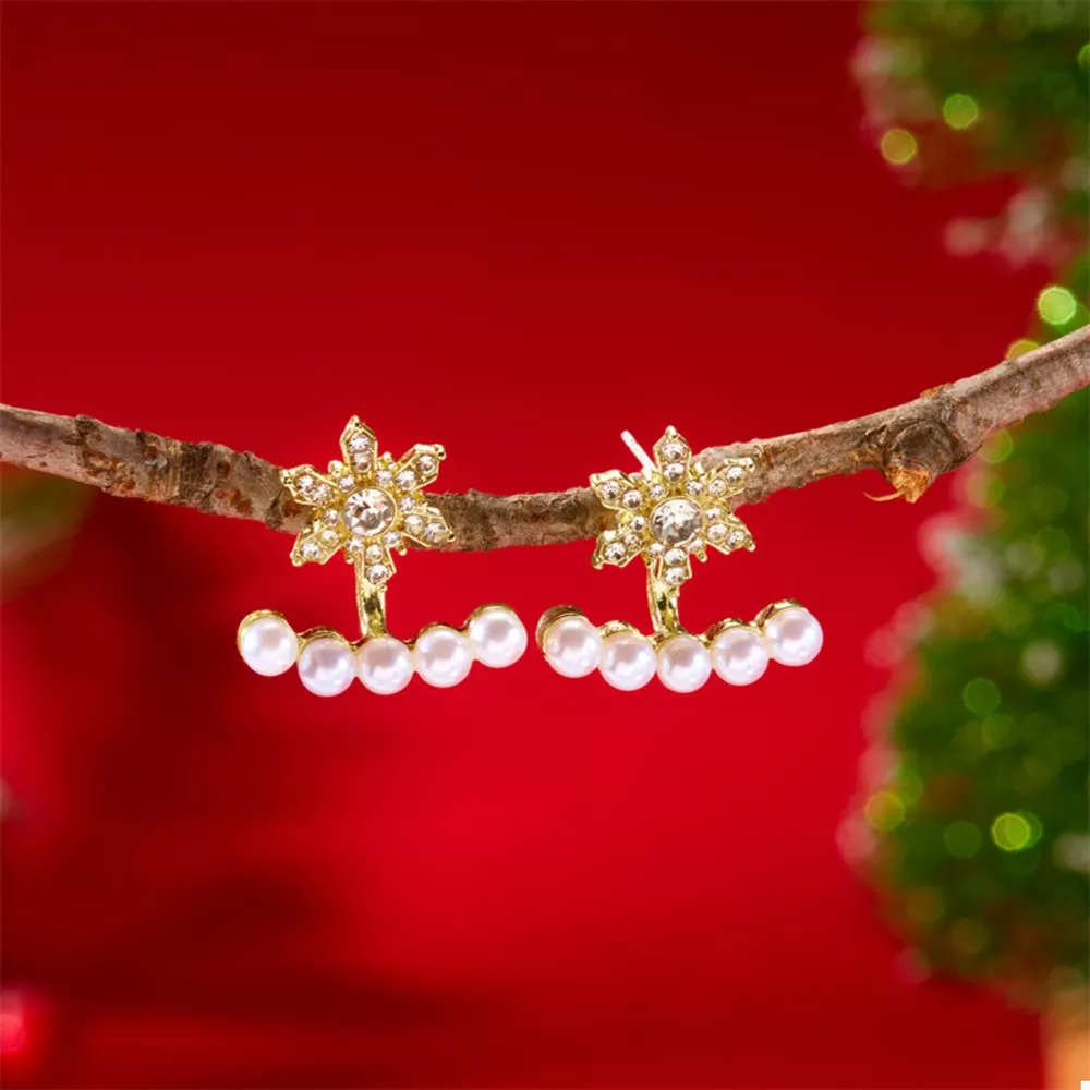 Christmas Snowflake Pearl Earrings, image 2