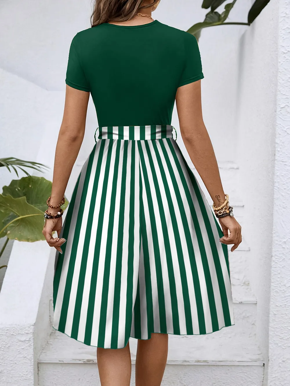 Striped Round Neck Short Sleeve Dress, image 4