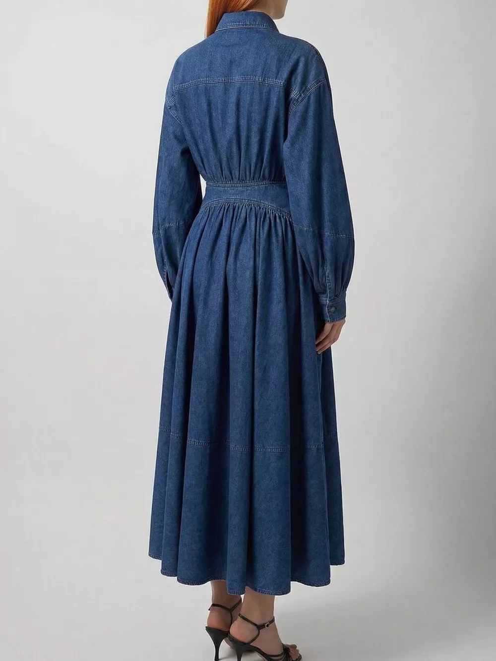 Long Sleeve Wrap-Front Denim Dress, image 6