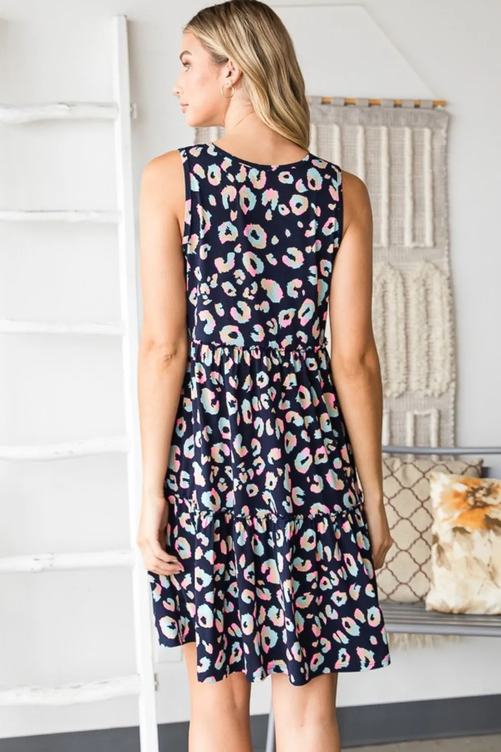 Full Size Leopard V-Neck Ruffled Tank Dress, image 3