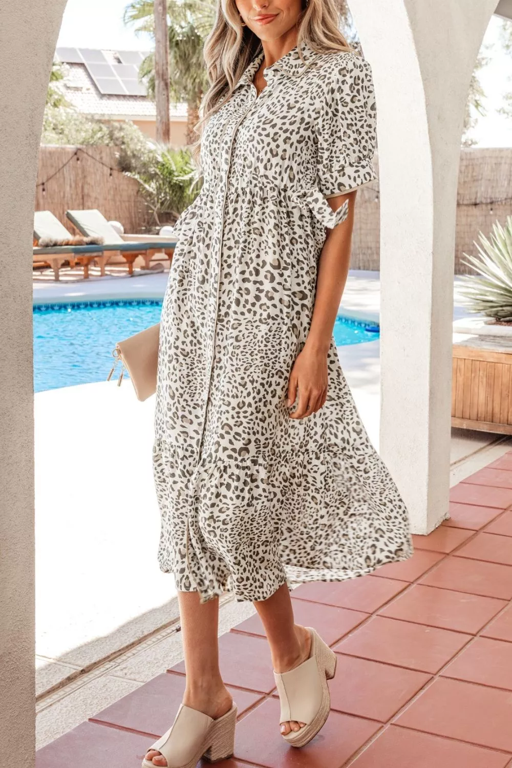 Leopard Print Button-Down Midi Dress, image 4