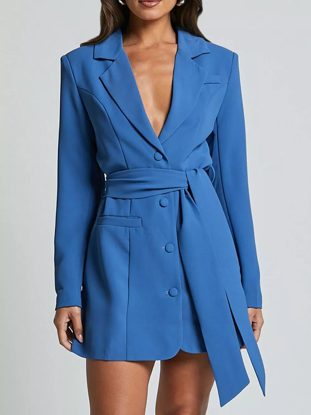 Lapel Collar Tie Waist Blazer, image 3