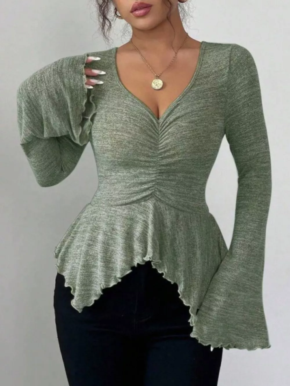 Ruched Flared Sleeves Peplum T-Shirt, image 13