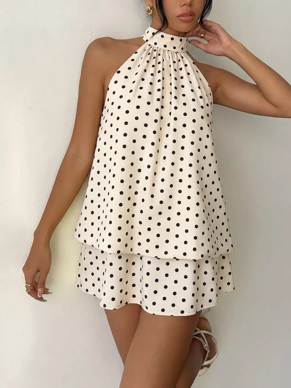 Polka Dot Halter Neck Mini Dress, image 3
