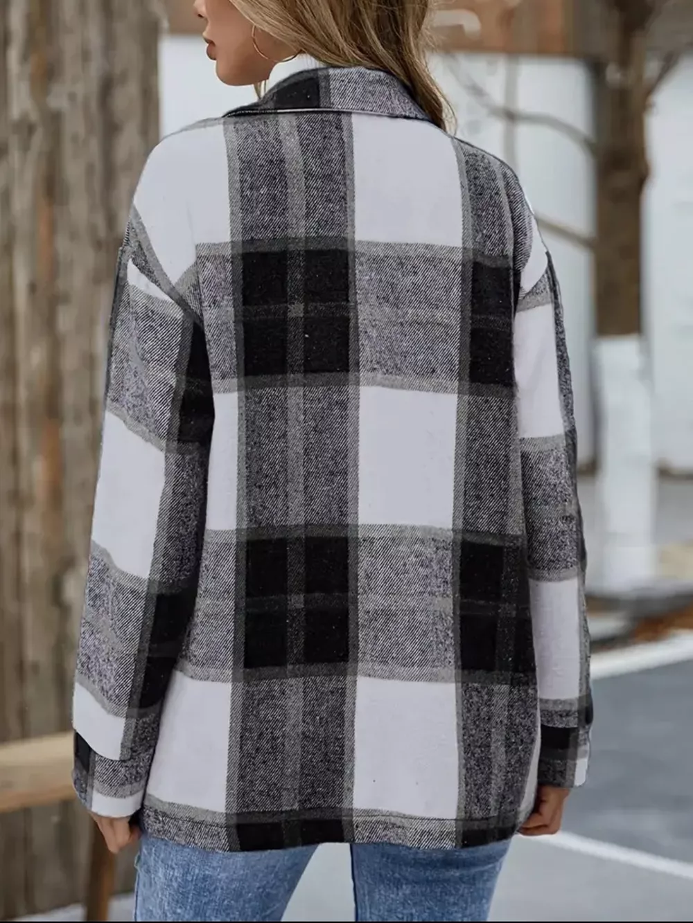 Plaid Button-Up Long Sleeve Shacket, image 3