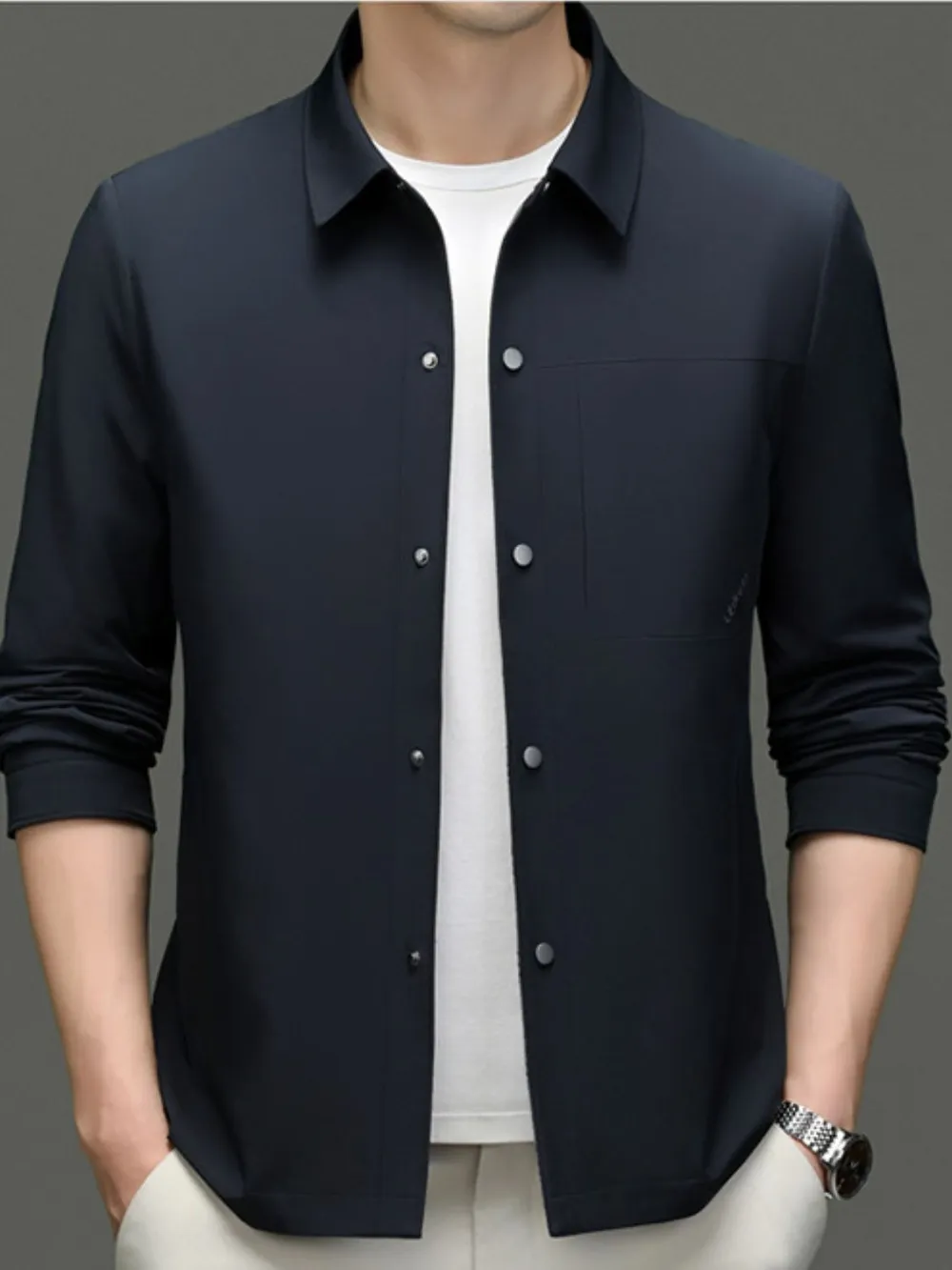 Men's Plus Size Snap Down Long Sleeve Jacket, image 2