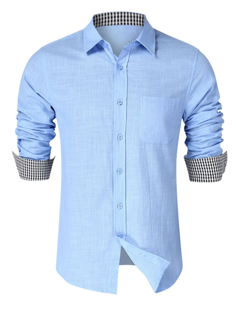 Men's Button-Down Shirt with Gingham Contrast, image 2