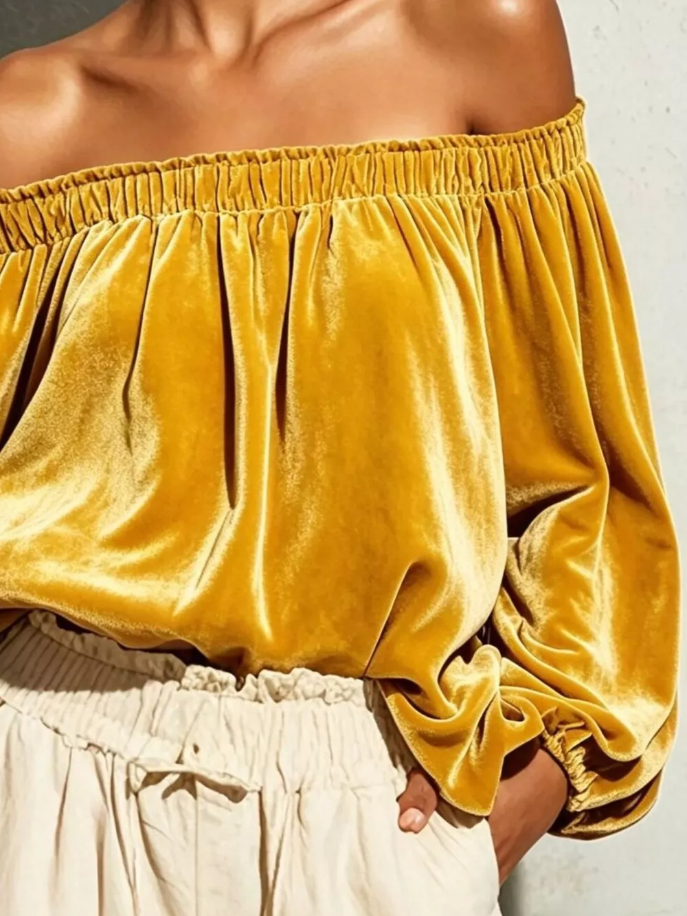 Off-Shoulder Velvet Long Sleeve T-Shirt, image 3