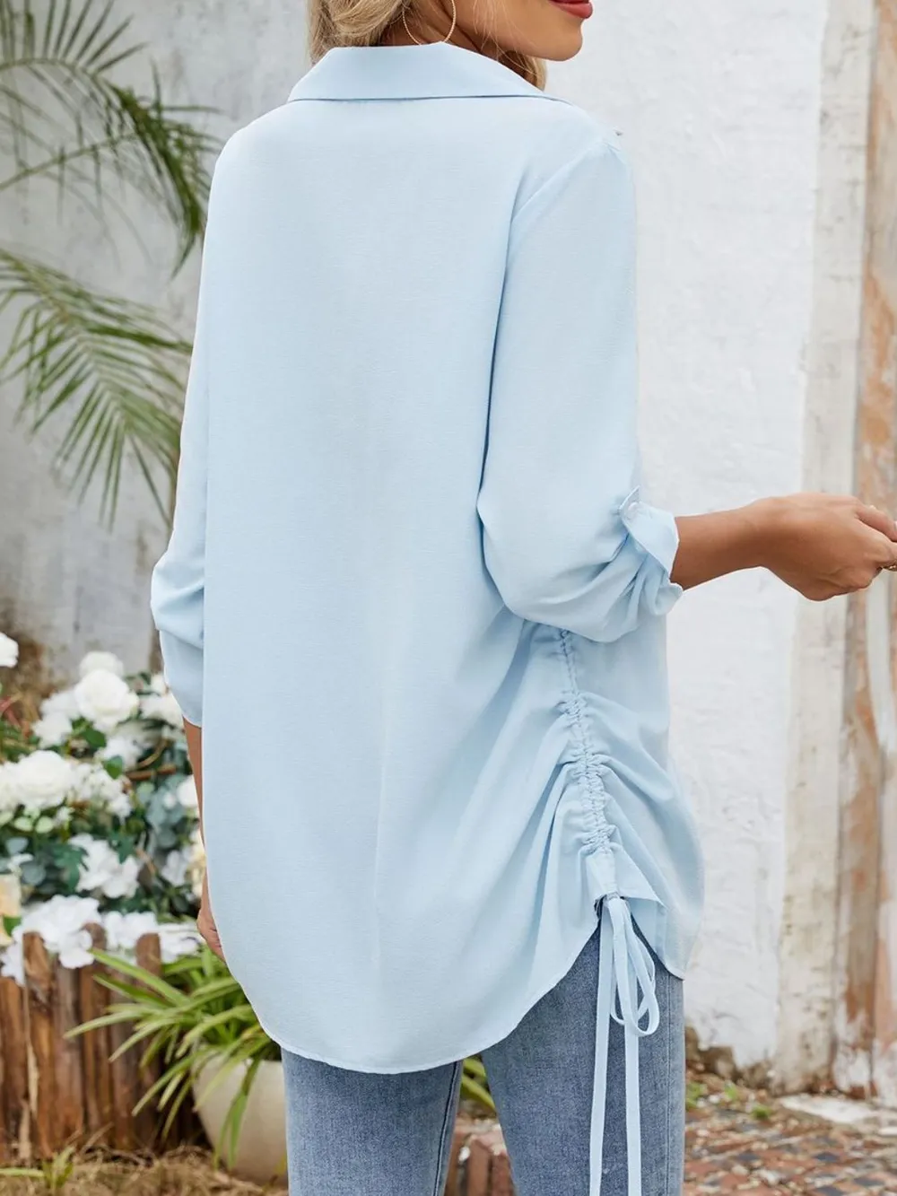 Drawstring Johnny Collared Three-Quarter Sleeve Top, image 13