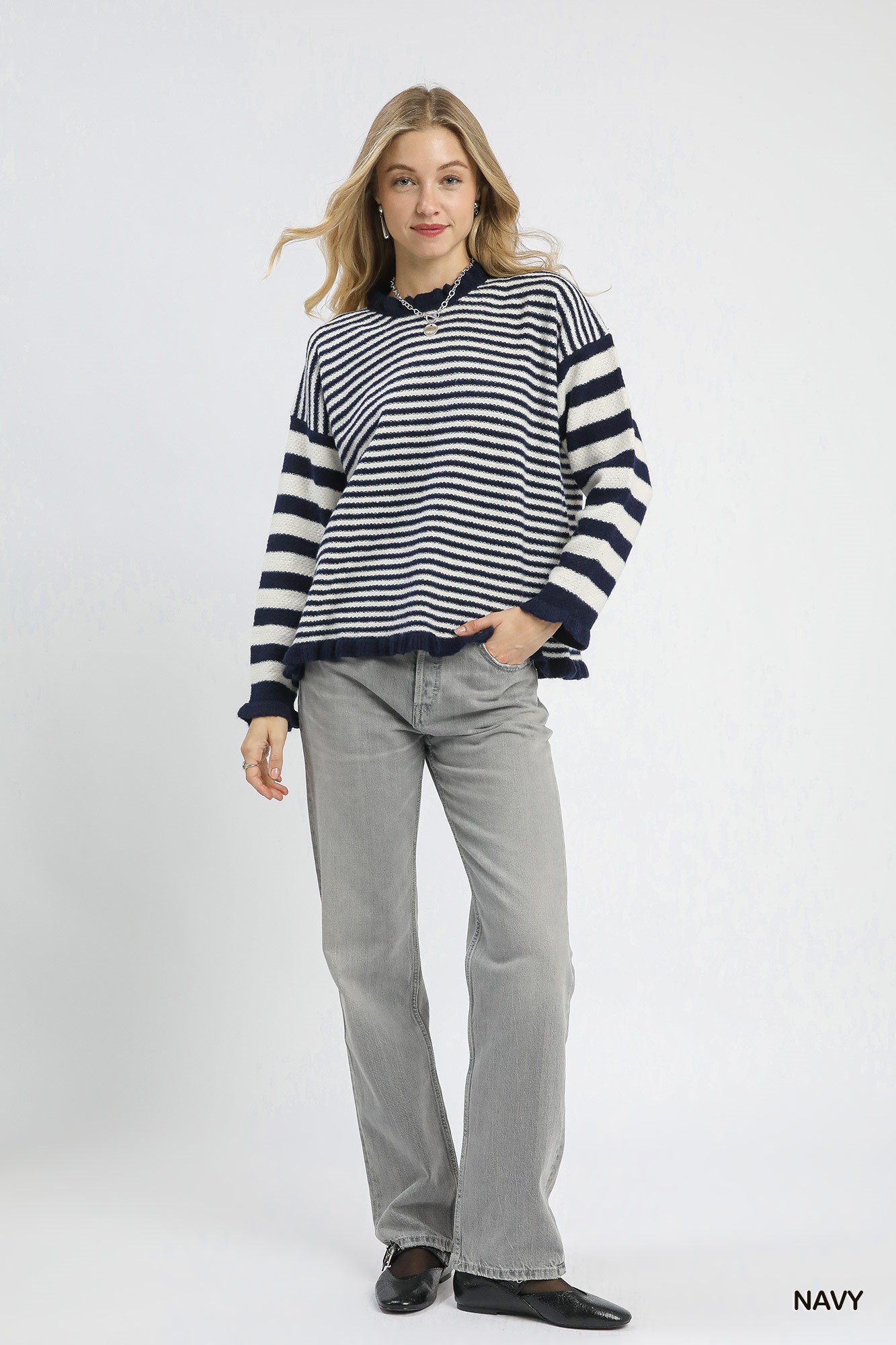 Ruffle Neck Stripe Sweater, image 2