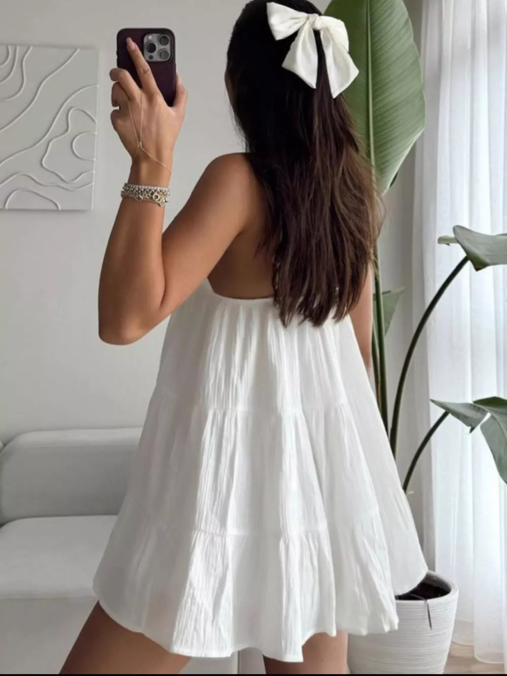 V-Neck Tiered Mini Dress, image 3