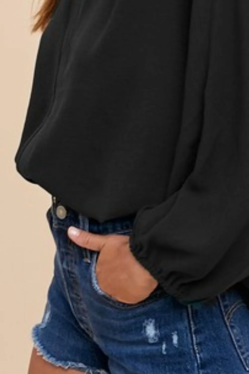 Notched Batwing Sleeve Blouse, image 2