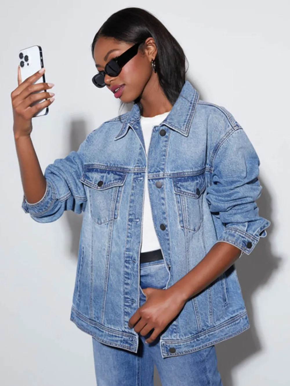 Button Up Collared Neck Denim Jacket, image 2