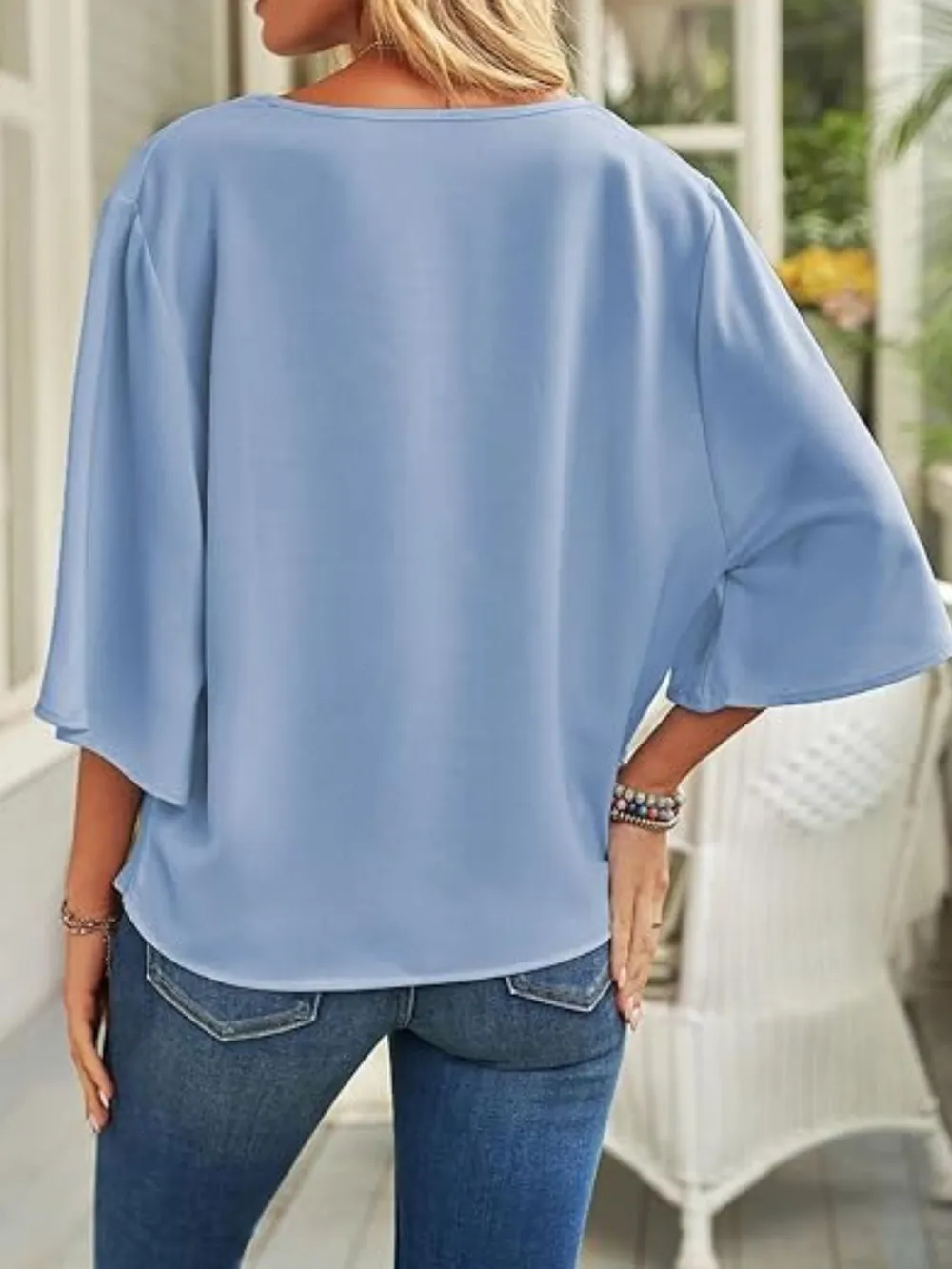 Full Size Ruched Three-Quarter Sleeve Blouse Plus Size, image 16