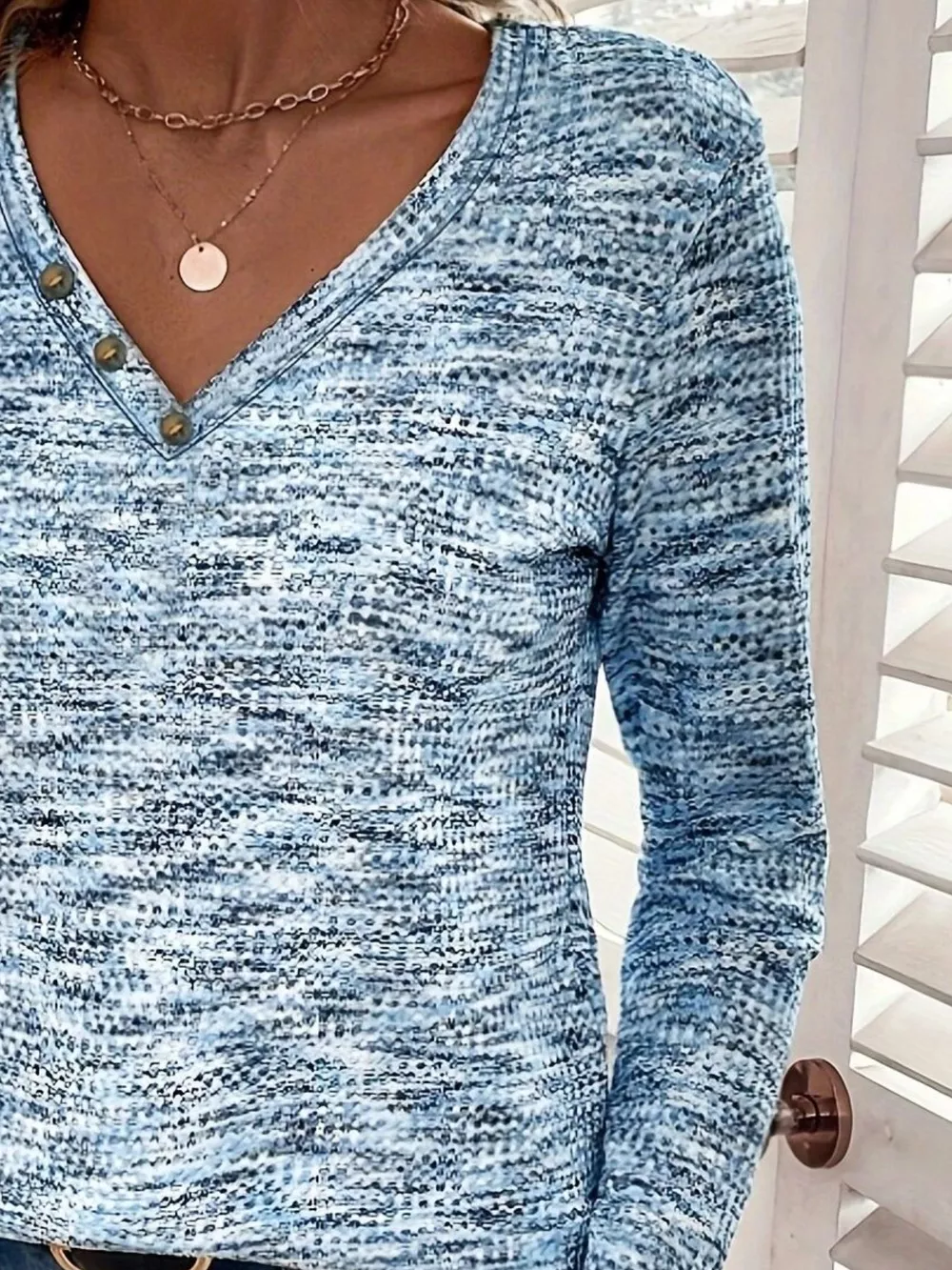 Decor Button V-Neck Long Sleeve Top, image 11