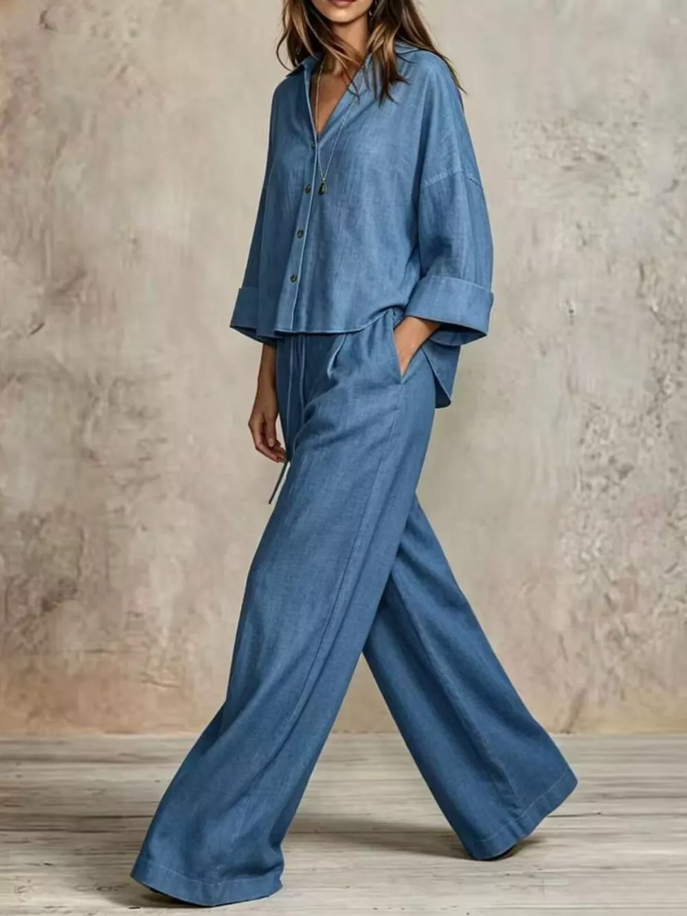 Full Size Button-Down Shirt and Wide-Leg Pants Set Plus Size, image 13