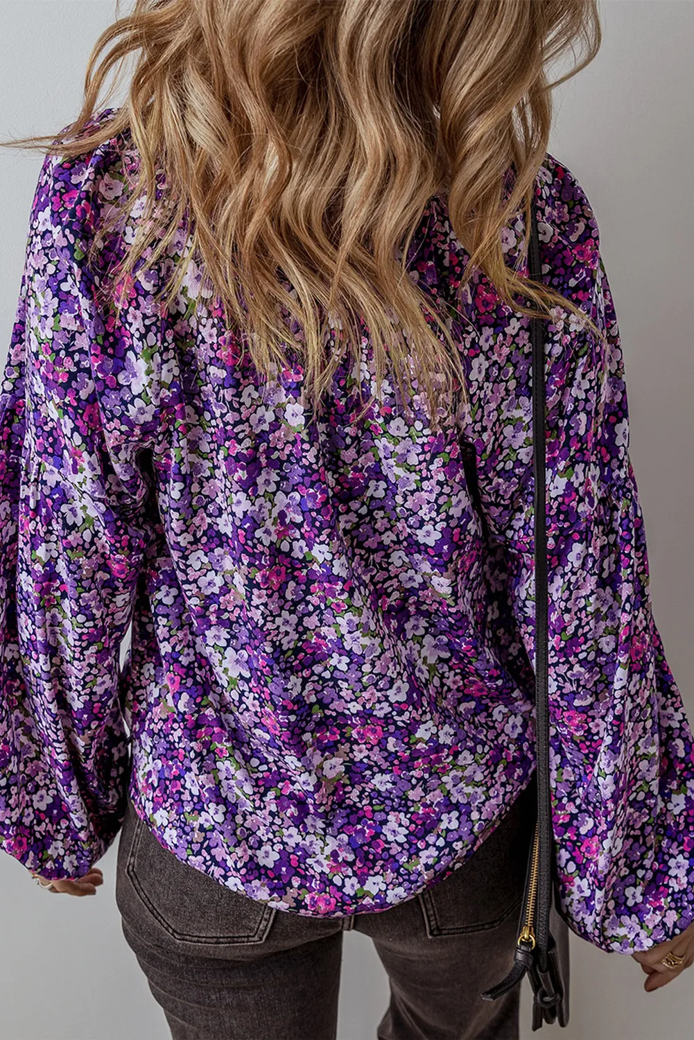 Floral Tie Neck Long Sleeve Blouse, image 2