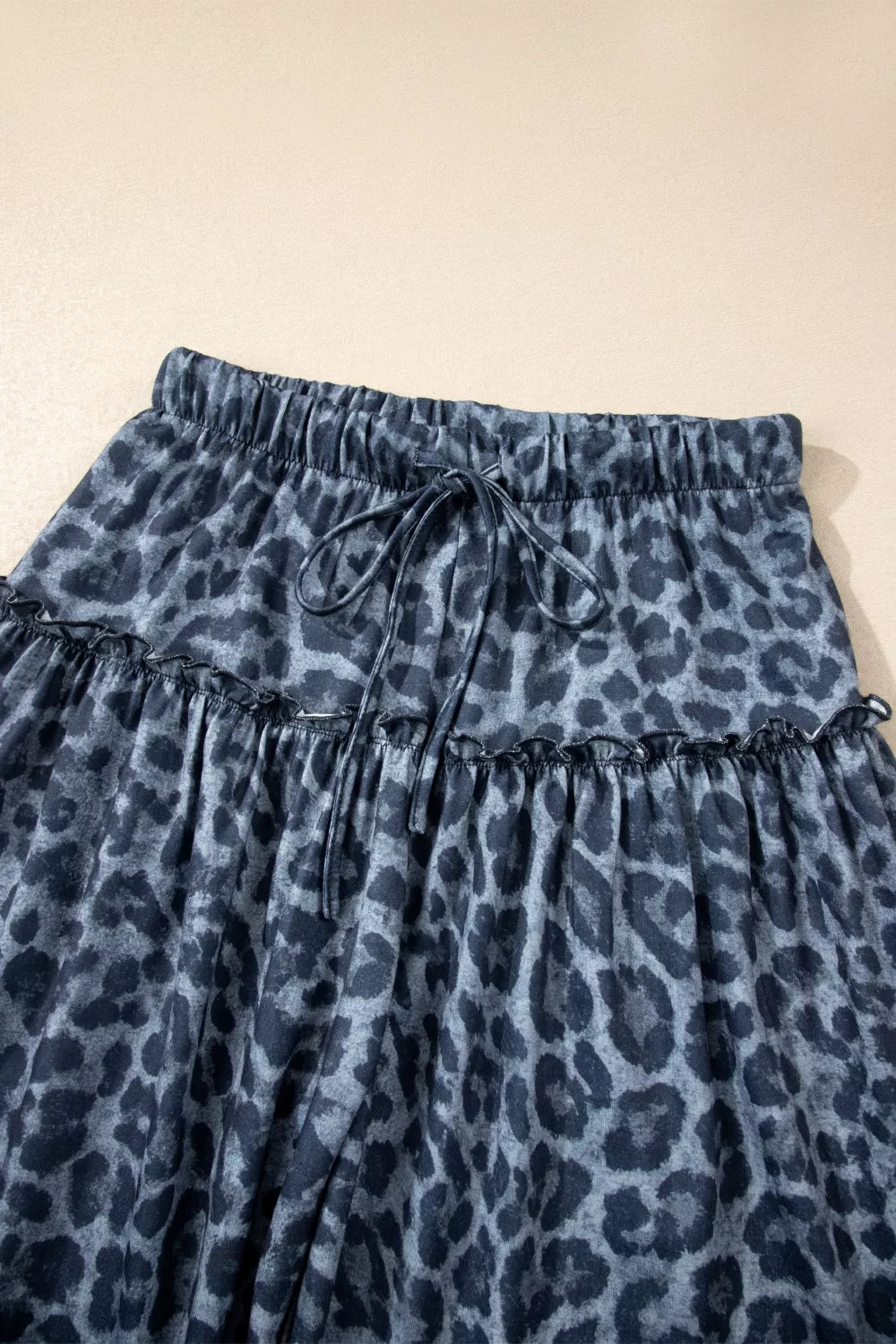 Leopard Print Frilled Detail Drawstring Wide Leg Pants, image 4
