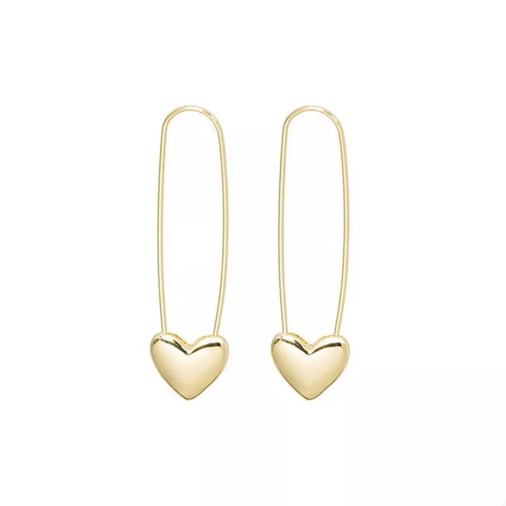 18K Gold-Plated Heart Charm Safety Pin Earrings, image 2
