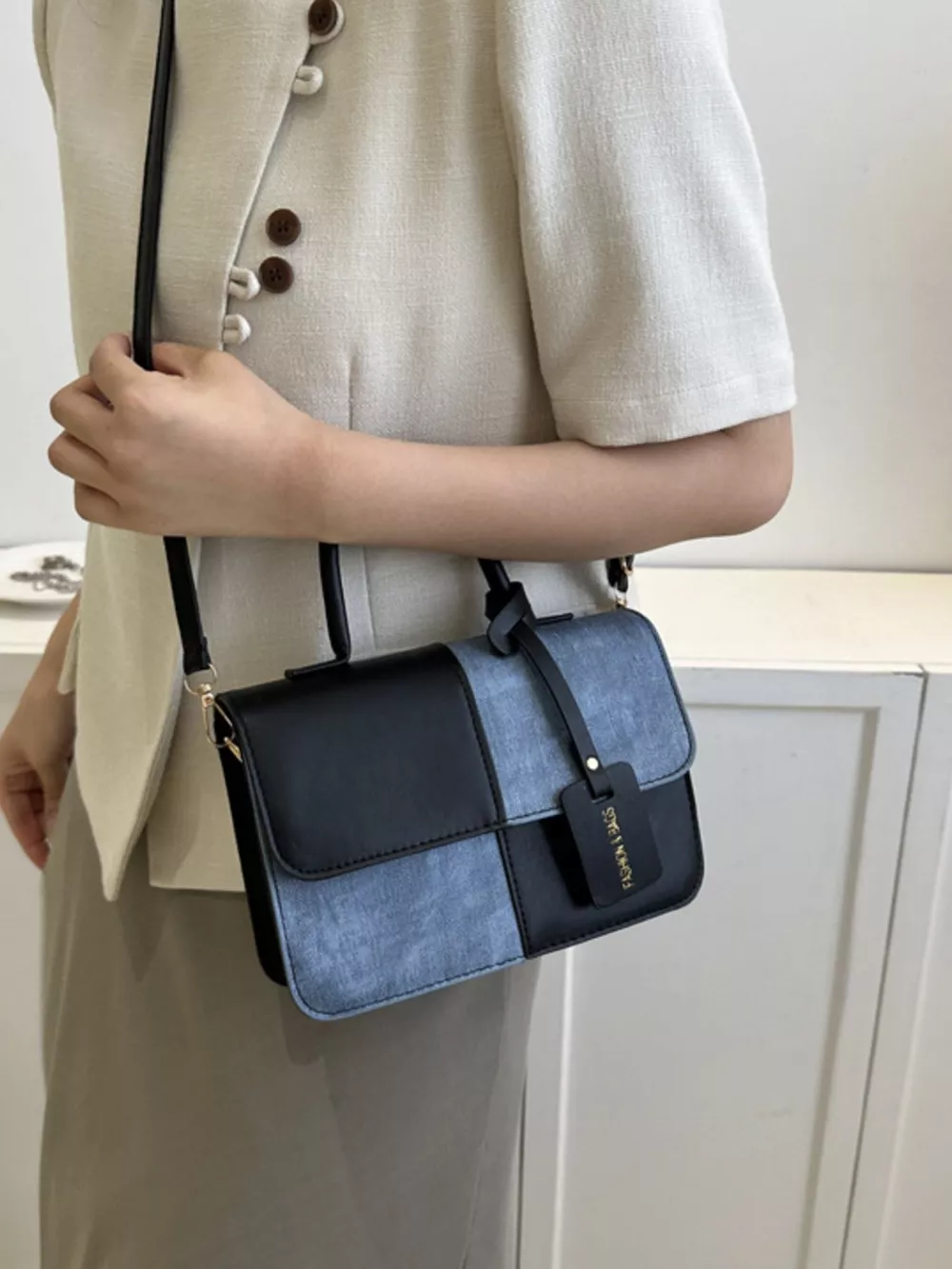 Two-Tone PU Leather Crossbody Bag, image 3