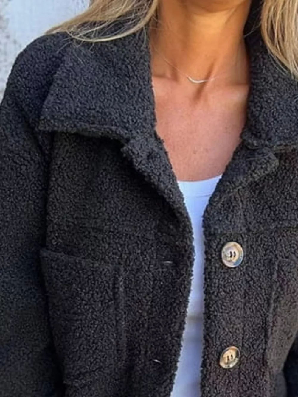 Full Size Fuzzy Button Up Drop Shoulder Jacket, image 5