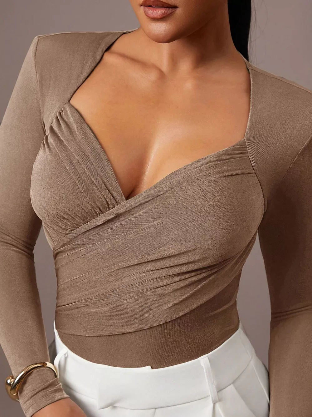 Ruched Surplice Long Sleeve Bodysuit, image 22