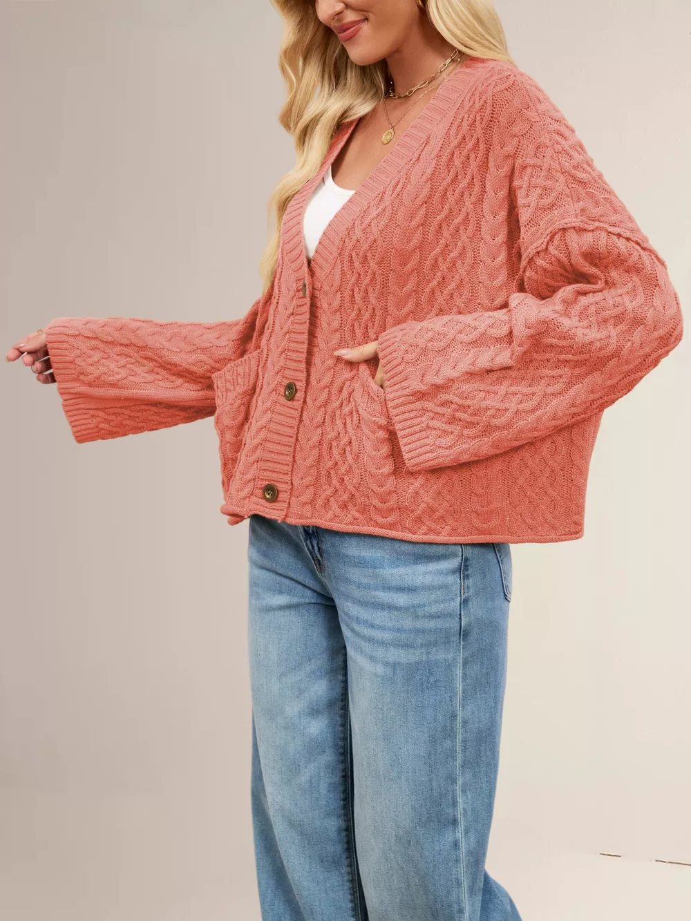 Cable Knit Button-Down Cardigan, image 10
