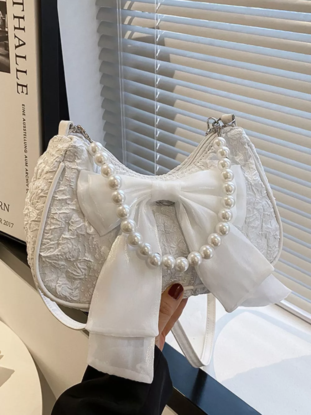 Bow Pearl Chain Crossbody Bag, image 4