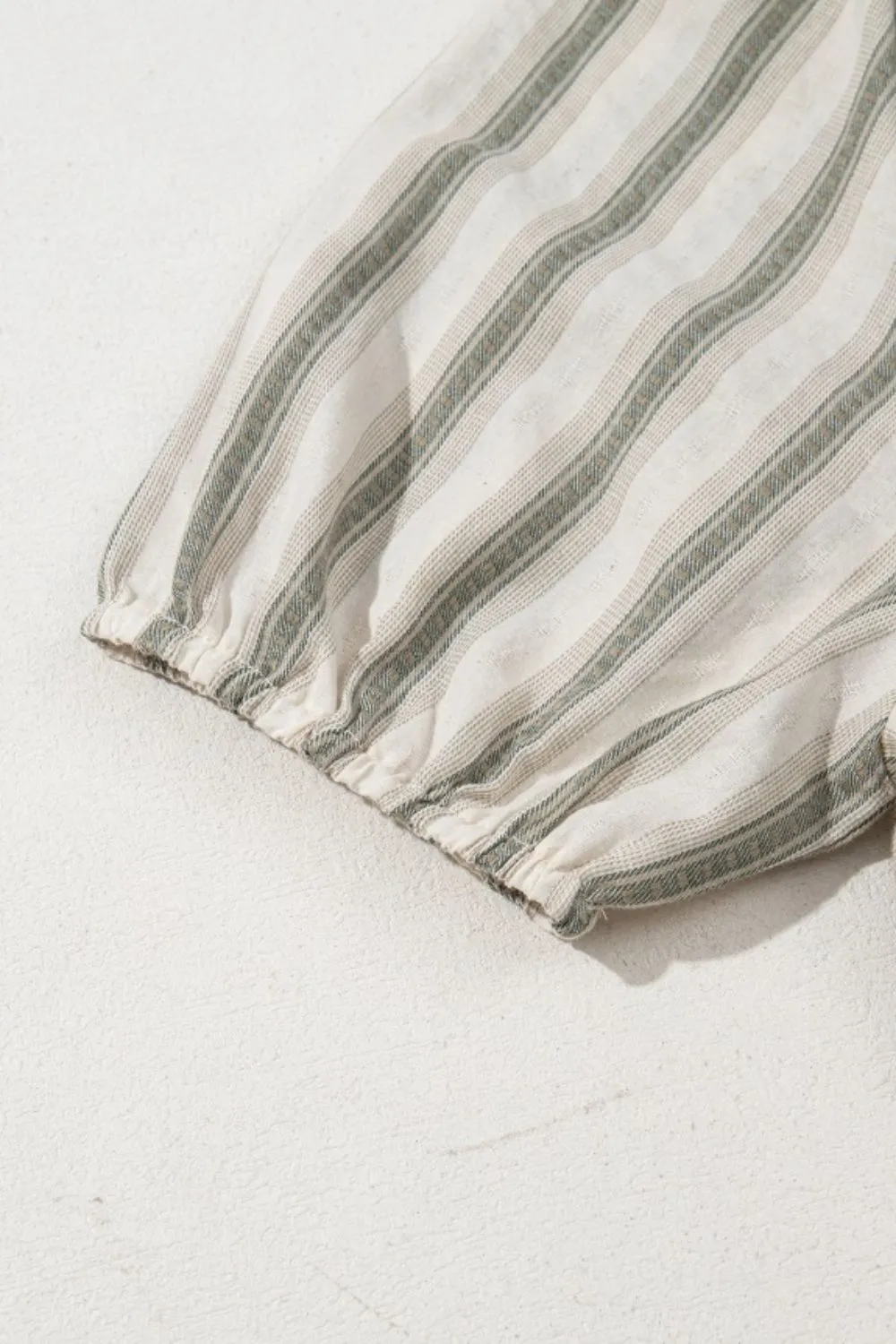 Stripe Frilled Tie Neck Short Sleeve Blouse, image 3