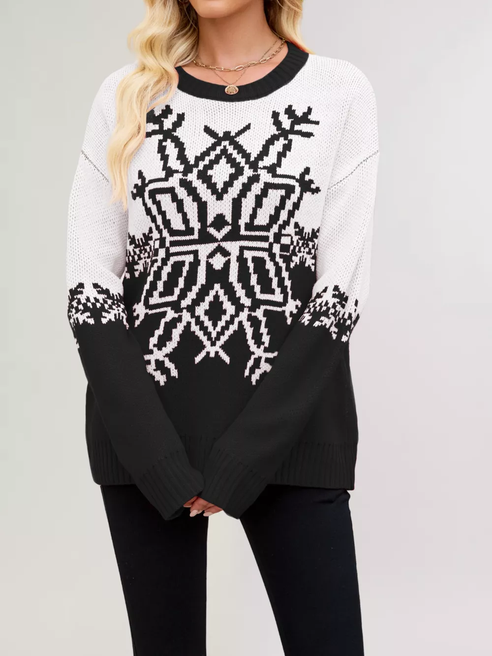 Christmas Snowflake Round Neck Sweater, image 9