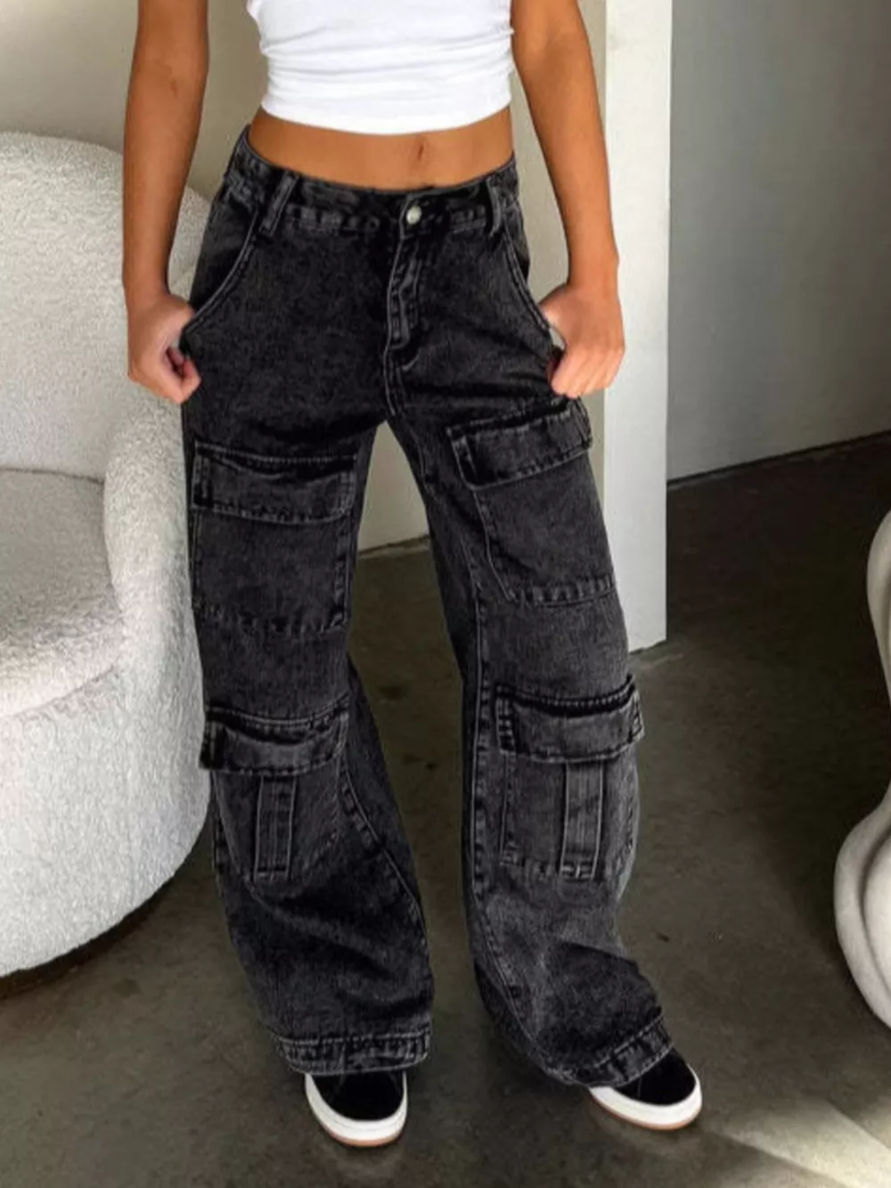 High-Waisted Wide-Leg Cargo Jeans, image 12