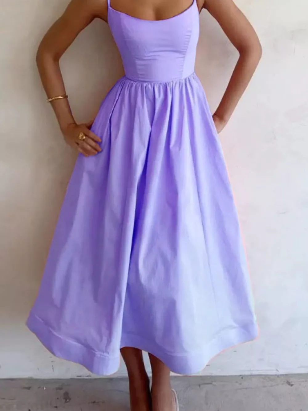 Adjustable Strap Scoop Neck Midi Dress, image 5