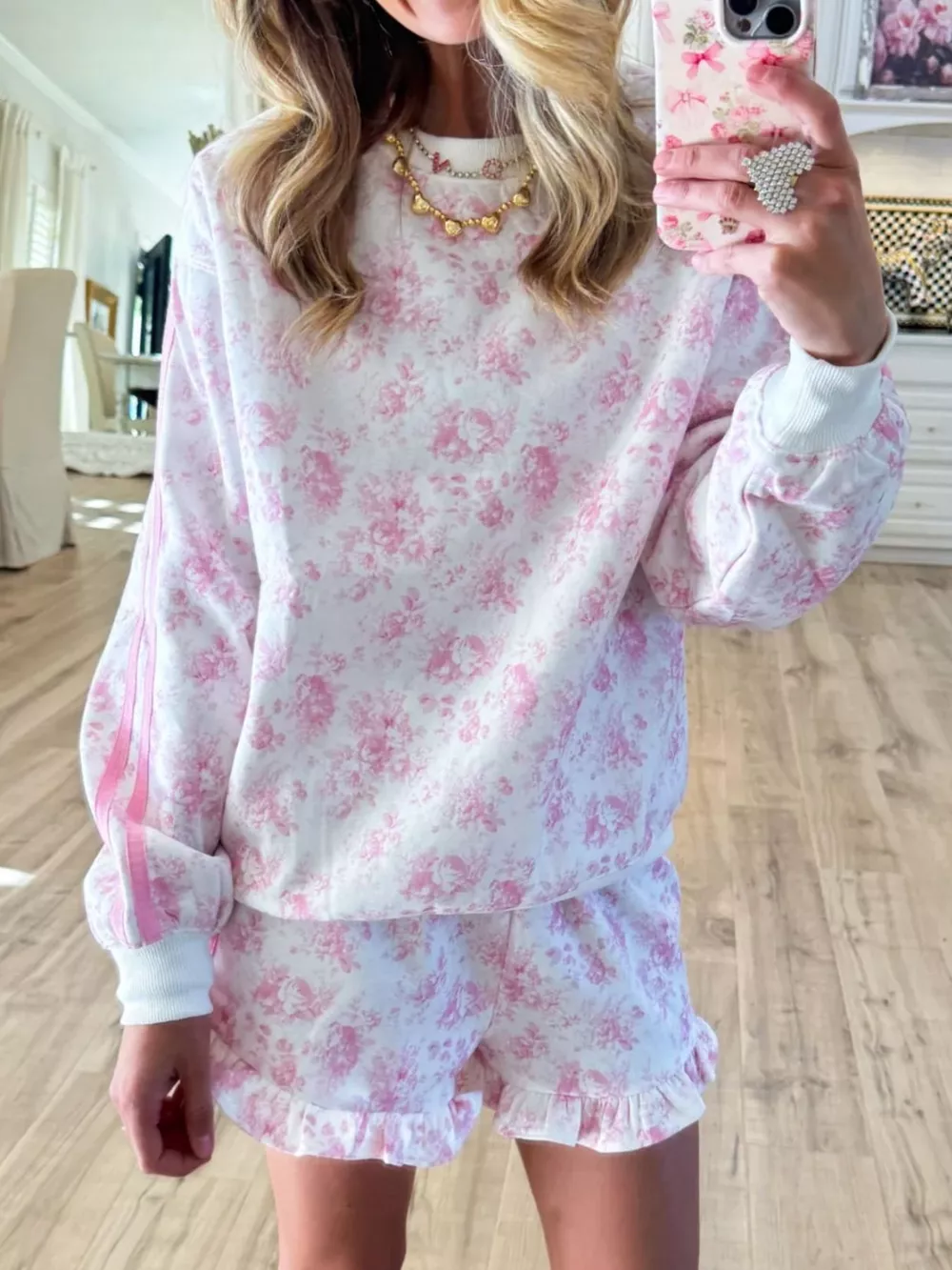 Floral Print Long Sleeve Sweatshirt and Shorts Set, image 12
