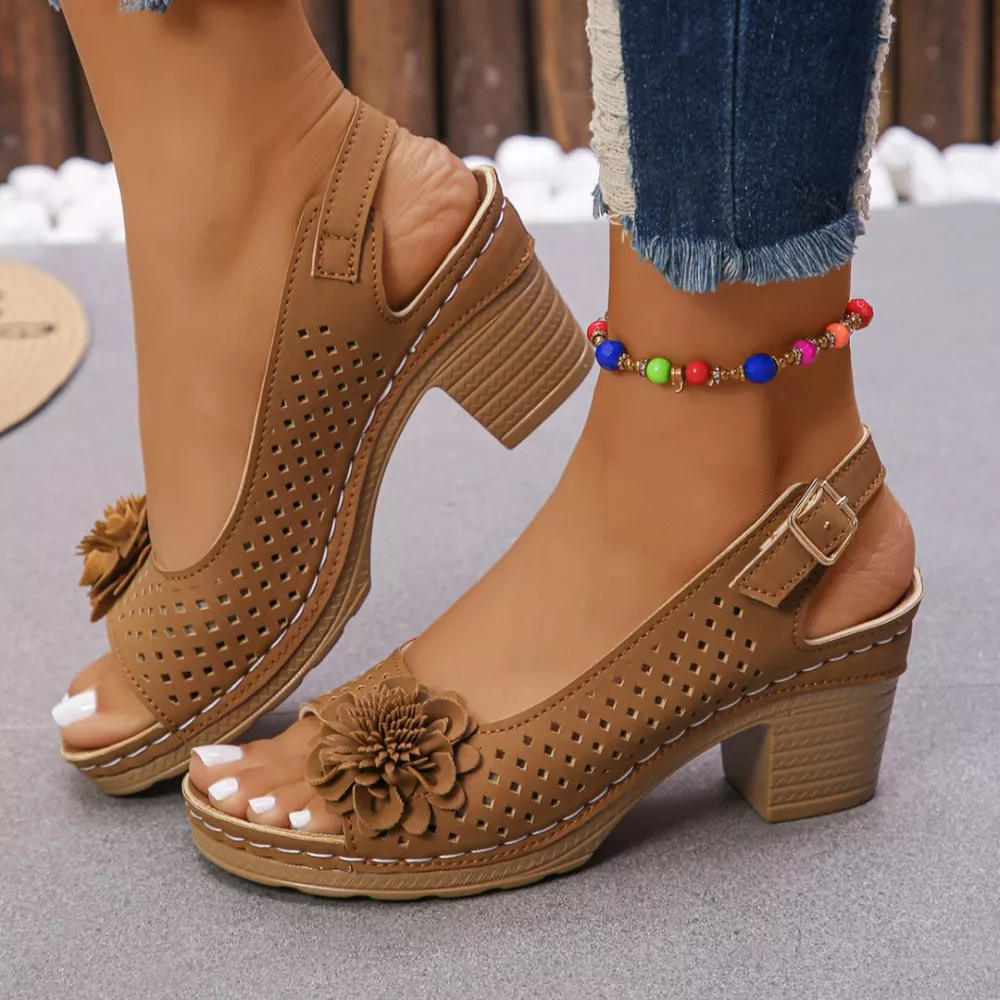 Floral Accent Block Heel Sandals, image 3