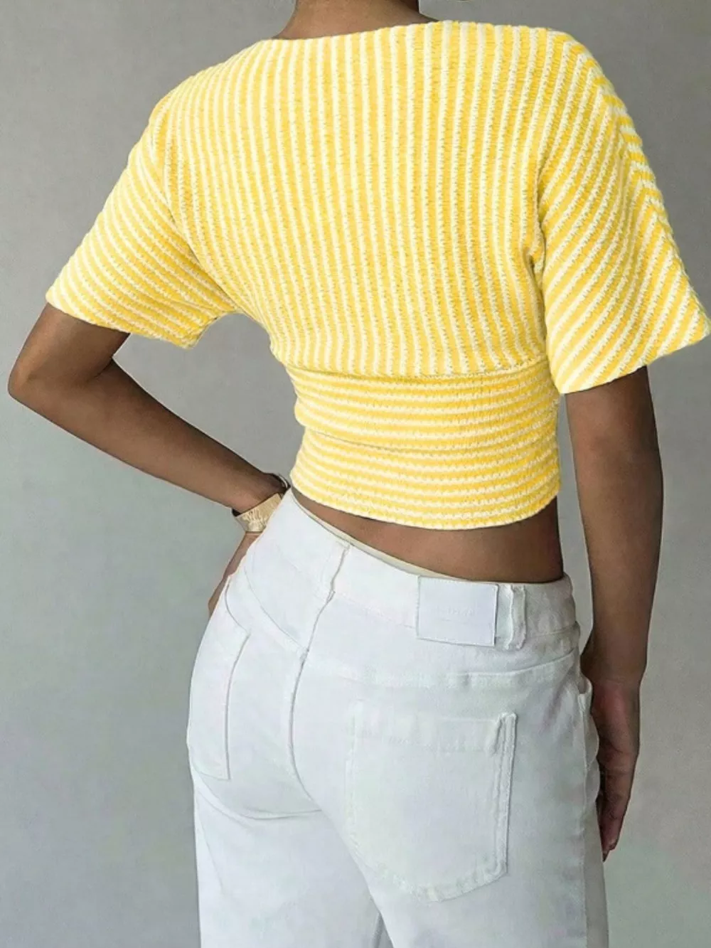 Striped Surplice Short Sleeve Top, image 4