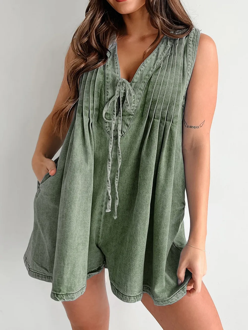 Tied Romper with Pockets, image 3
