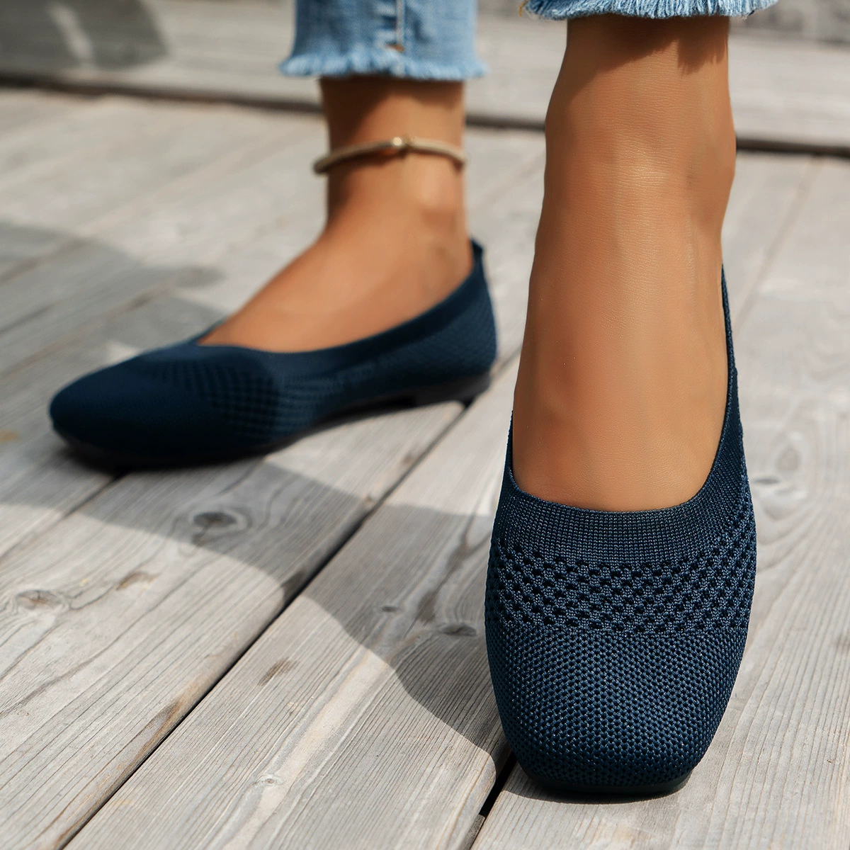 Square Toe Solid Color Mesh Slip-Ons, image 2
