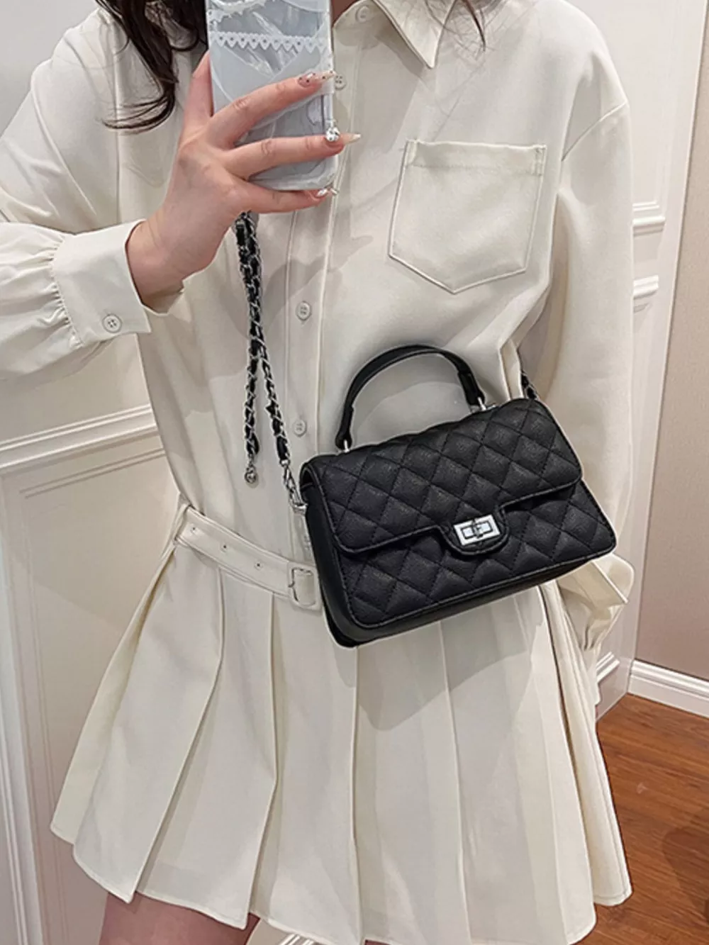 Quilted Chain Strap Crossbody Bag, image 5