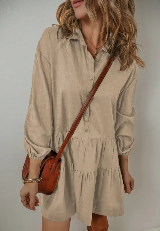 Tiered Collared Neck Balloon Sleeve Shirt Dress, image 16