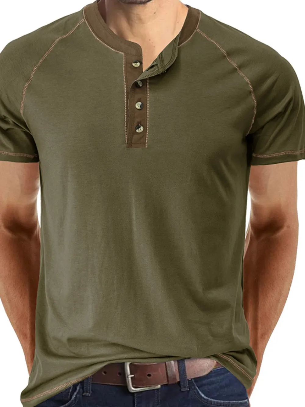 Men's Contrast Trim Henley Polo Shirt