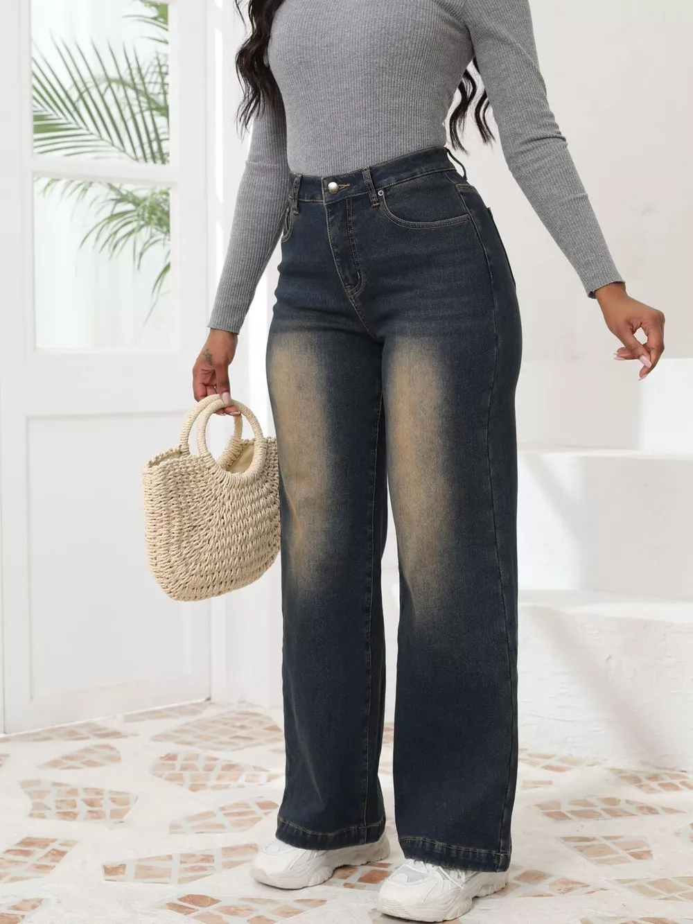 High-Waisted Washed Wide-Leg Jeans, image 5